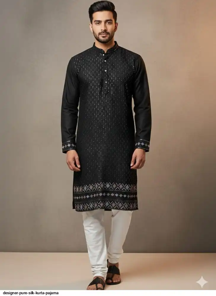 DESIGNER PURE SILK KURTA PAJAMA A
