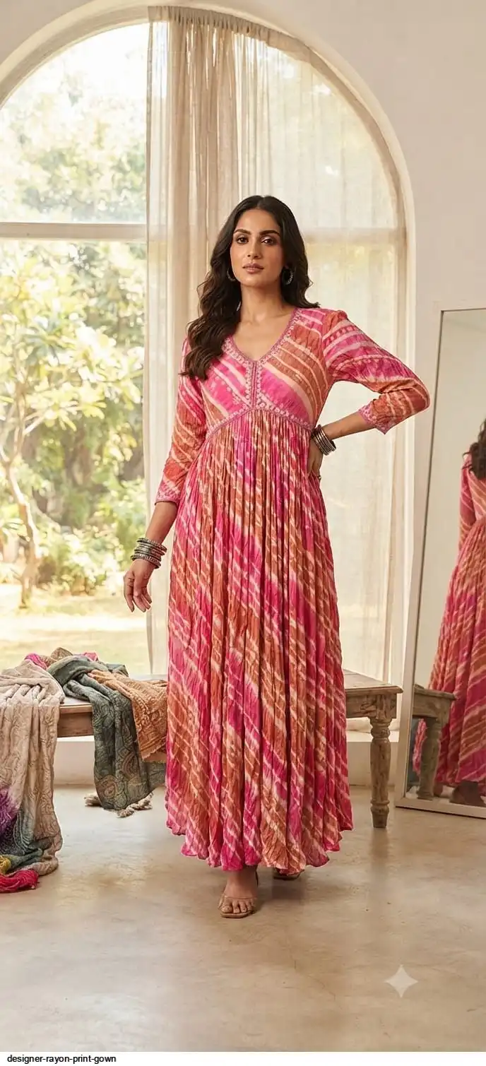 DESIGNER RAYON PRINT GOWN B