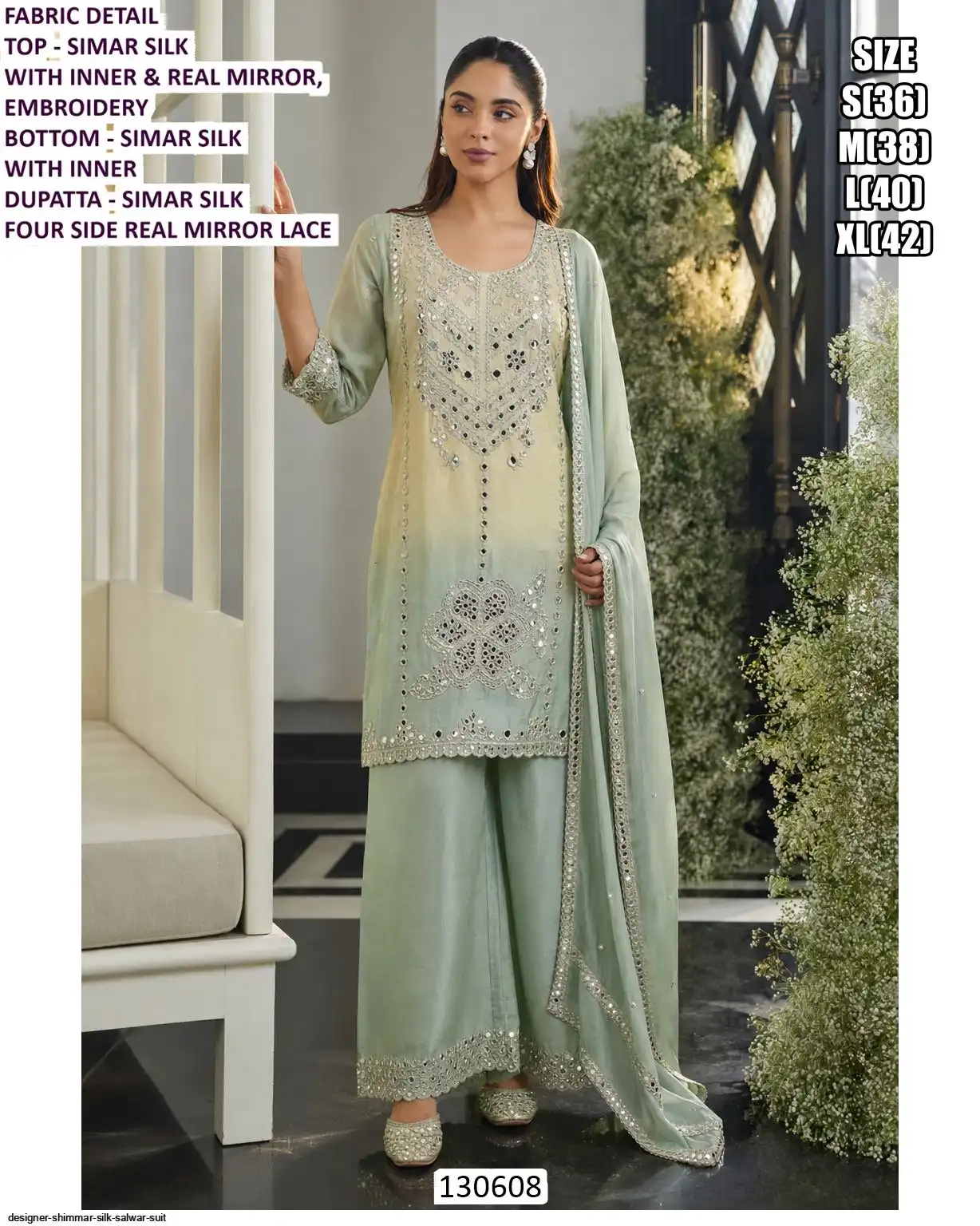 DESIGNER SHIMMAR SILK SALWAR SUIT 130608