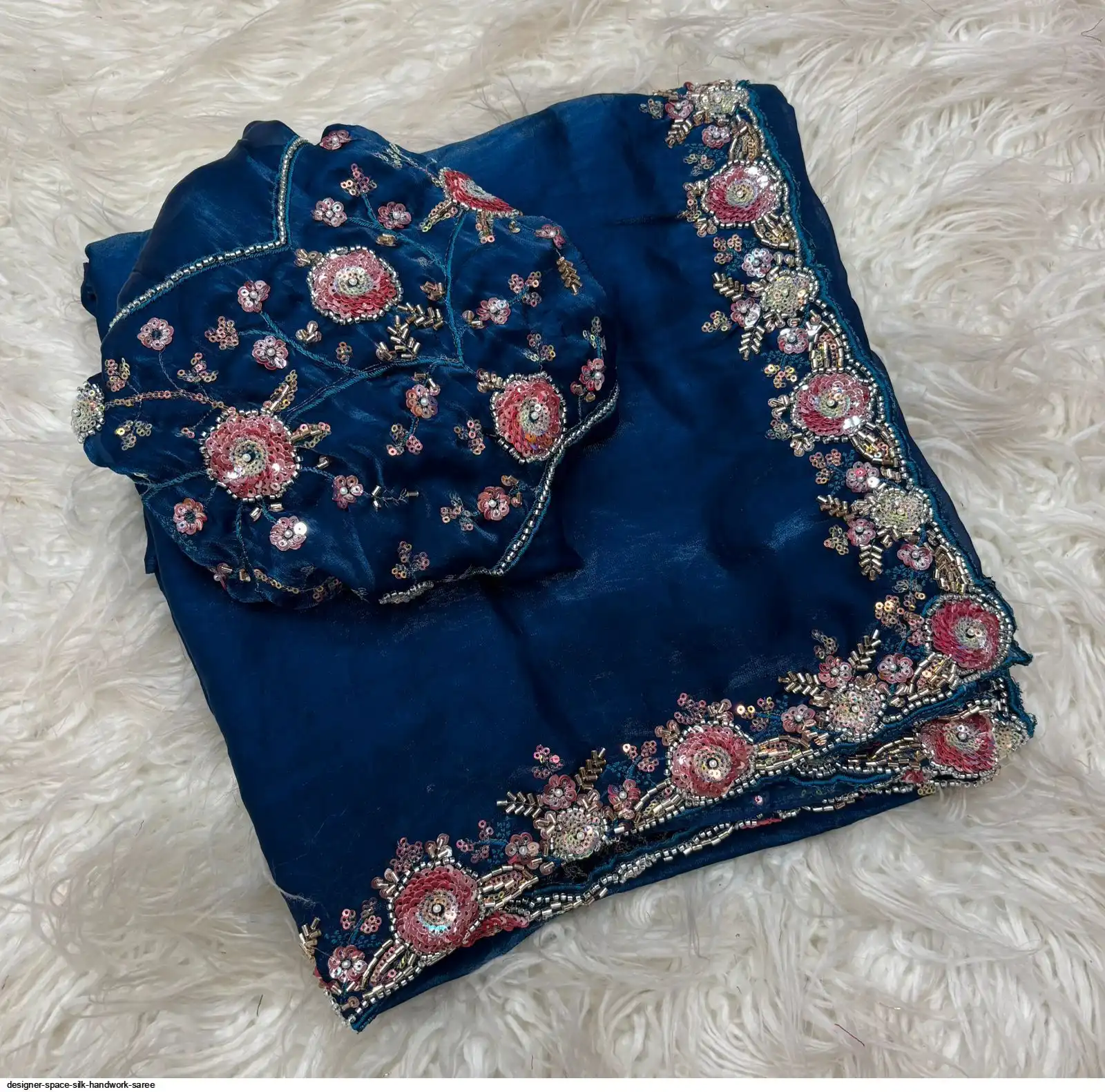 Sari Handwork Designer Space silk Handwork saree