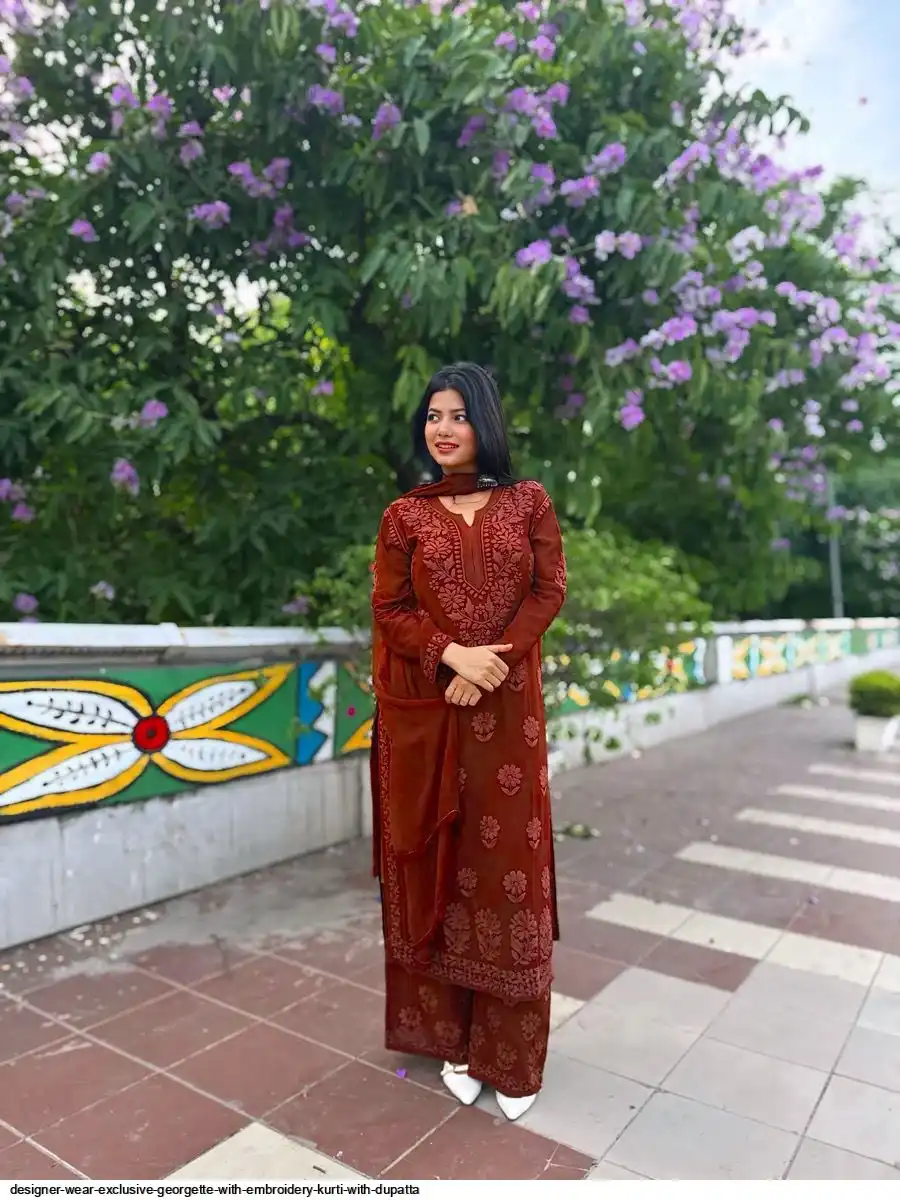 BE 394 DESIGNER WEAR EXCLUSIVE GEORGETTE WITH EMBROIDERY KURTI WITH DUPATTA 1
