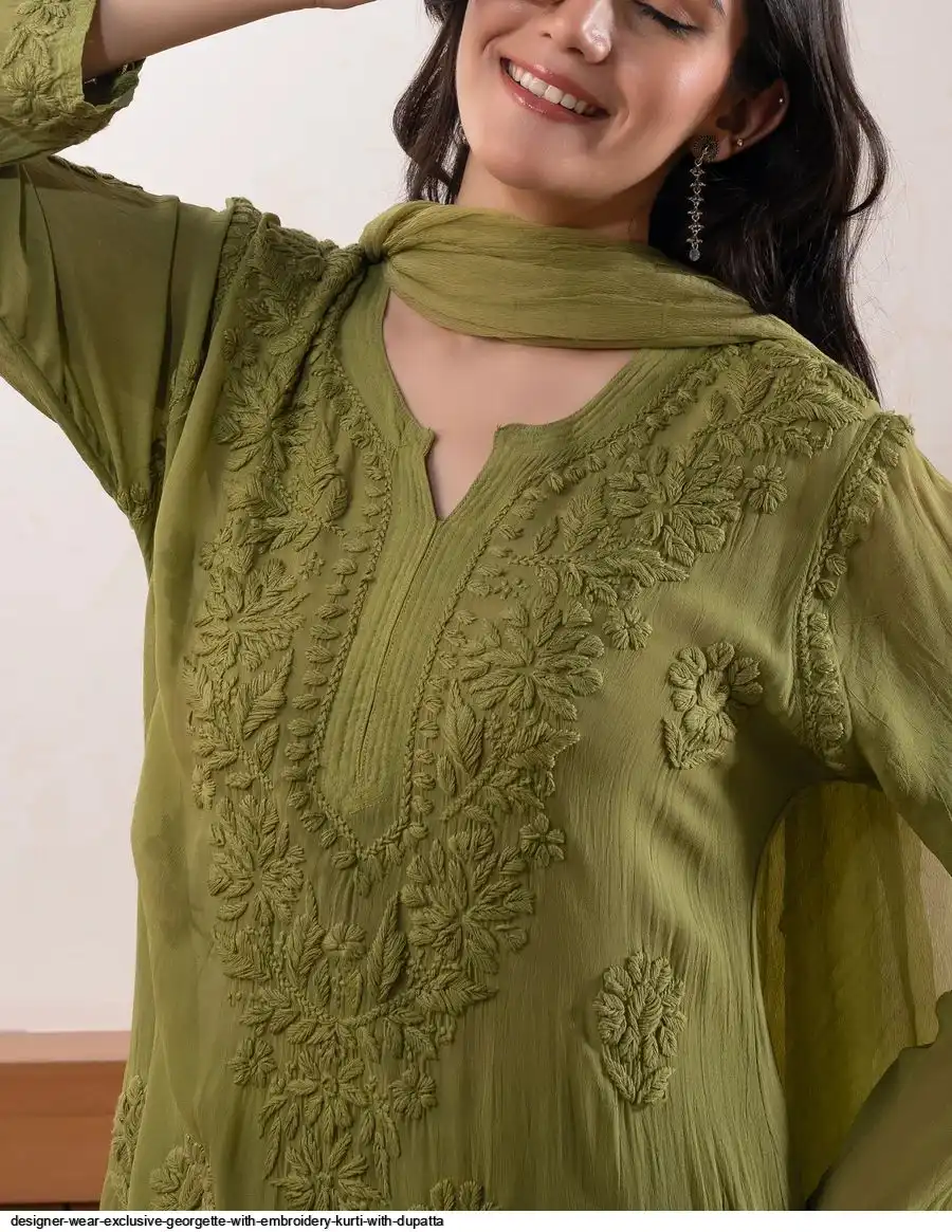 BE 394 DESIGNER WEAR EXCLUSIVE GEORGETTE WITH EMBROIDERY KURTI WITH DUPATTA 2
