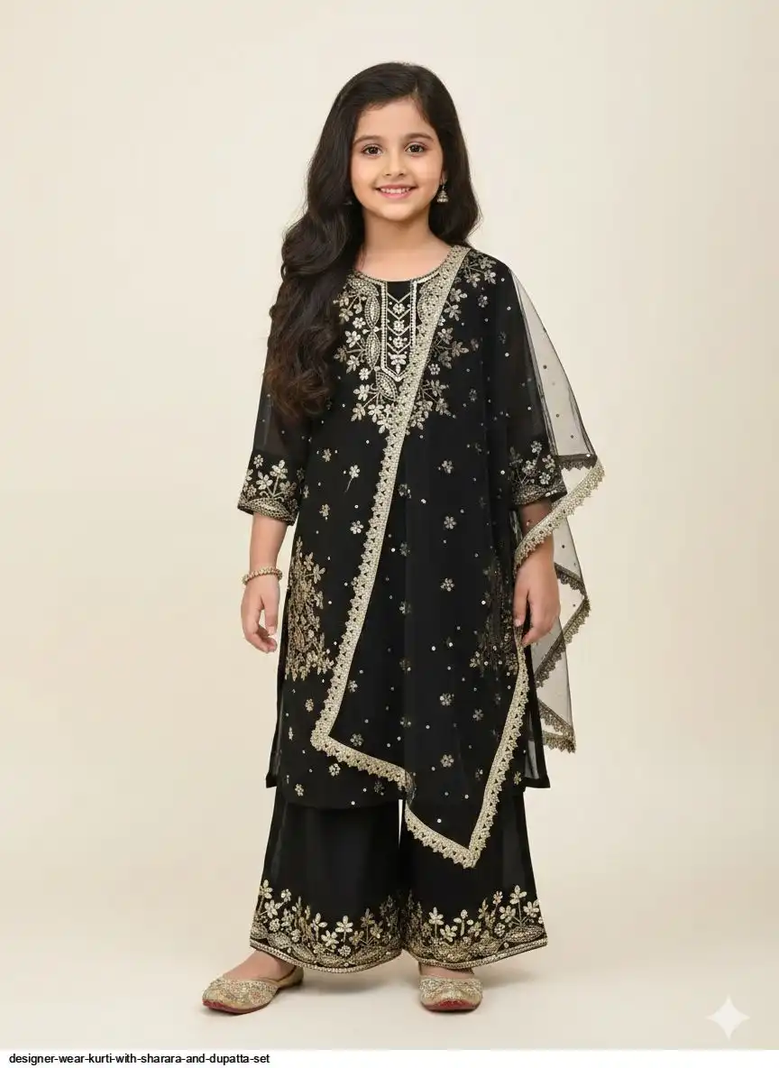 DESIGNER WEAR KURTI WITH SHARARA AND DUPATTA SET A
