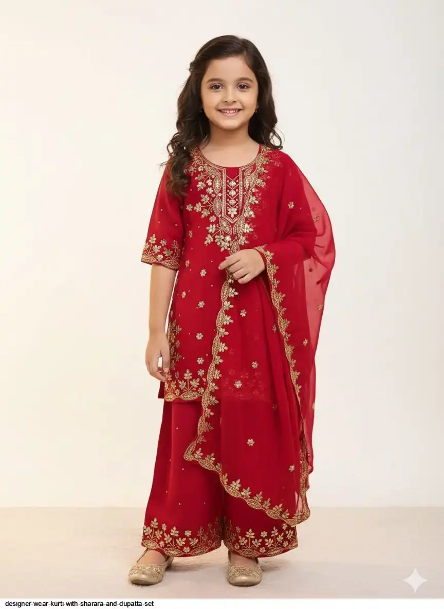 DESIGNER WEAR KURTI WITH SHARARA AND DUPATTA SET B