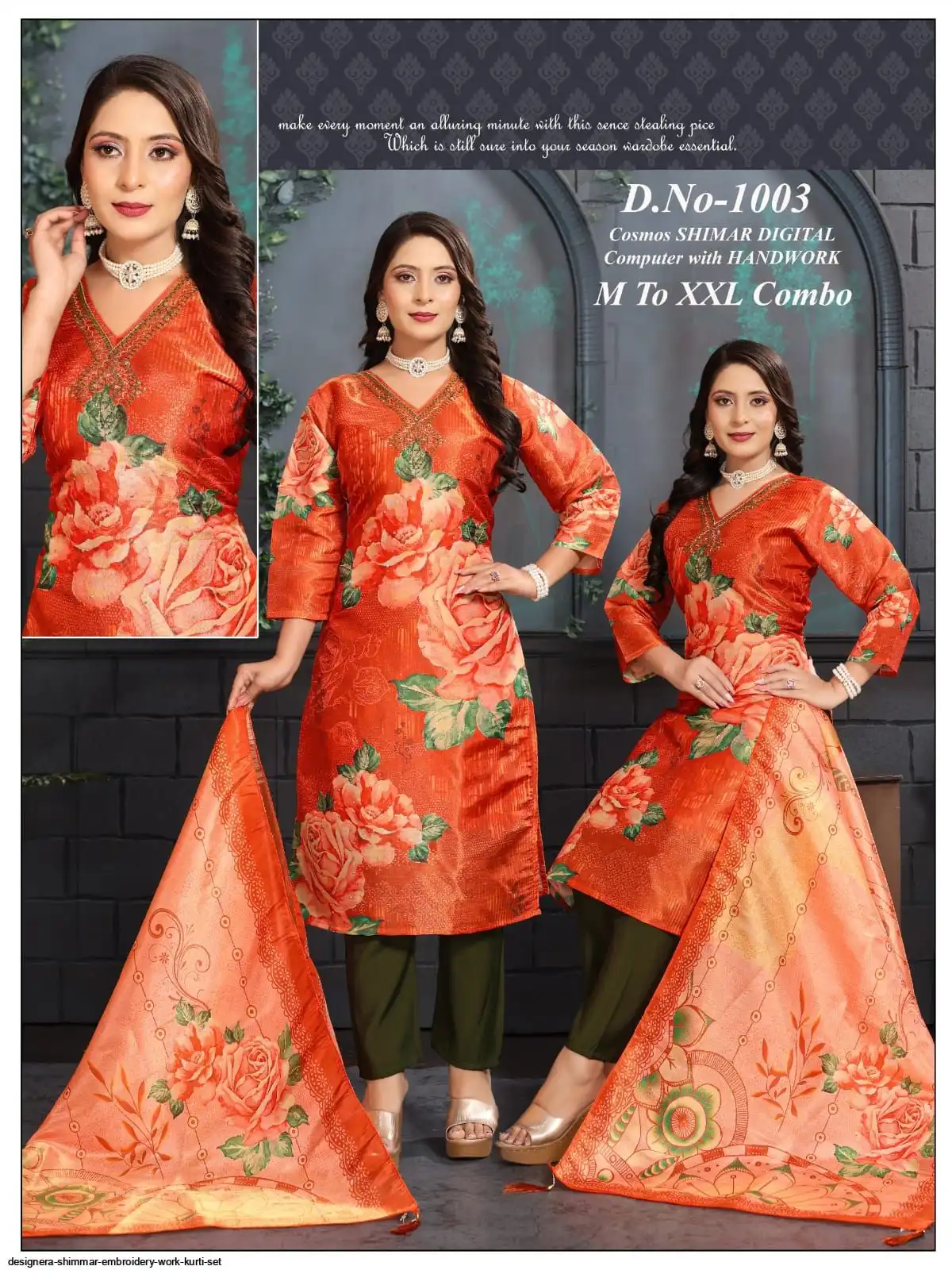 DESIGNERA SHIMMAR EMBROIDERY WORK KURTI SET A