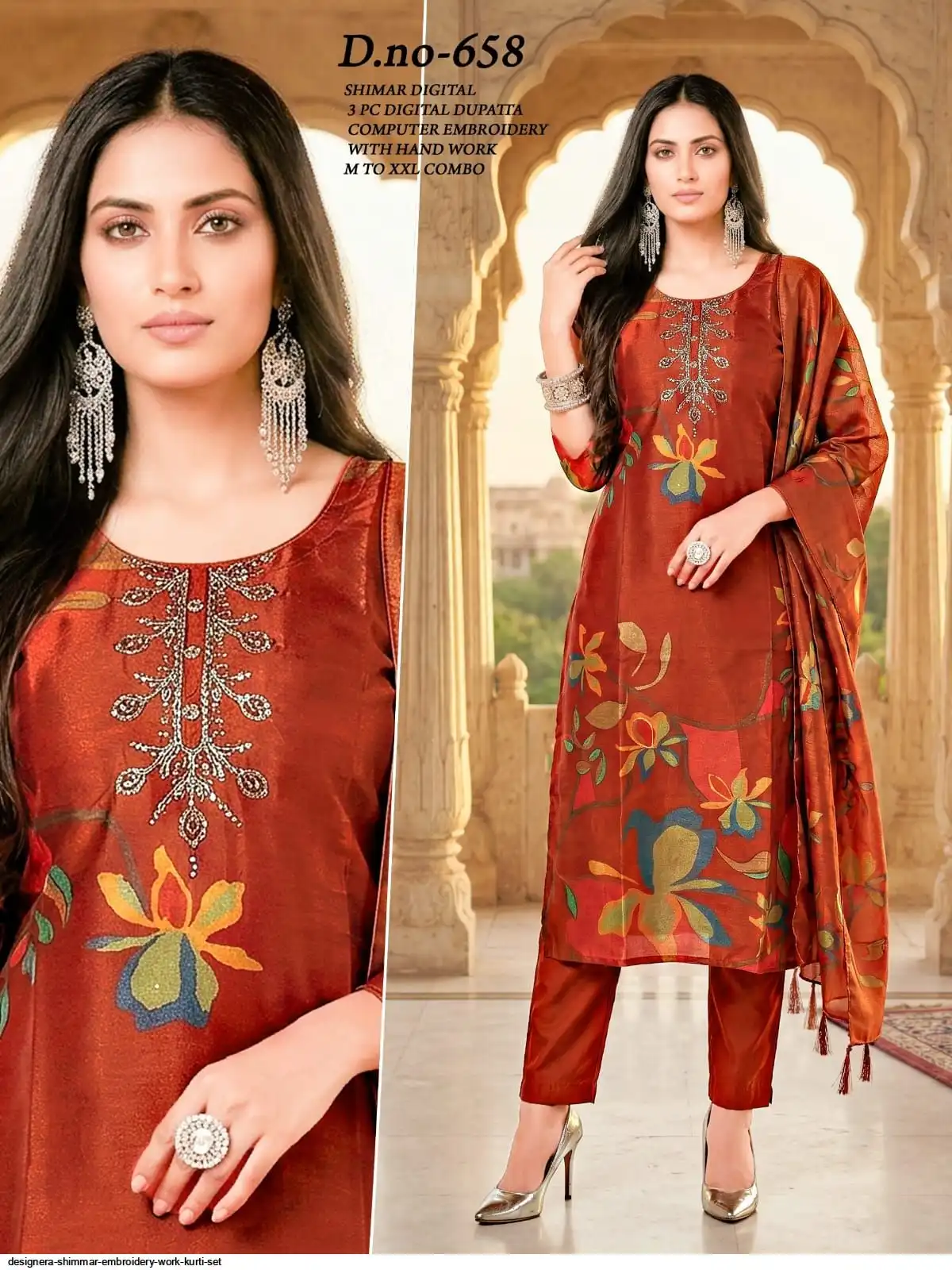 DESIGNERA SHIMMAR EMBROIDERY WORK KURTI SET B