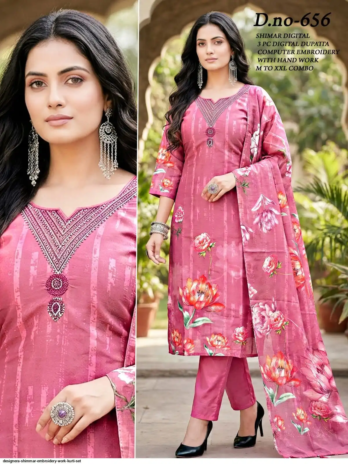 DESIGNERA SHIMMAR EMBROIDERY WORK KURTI SET D