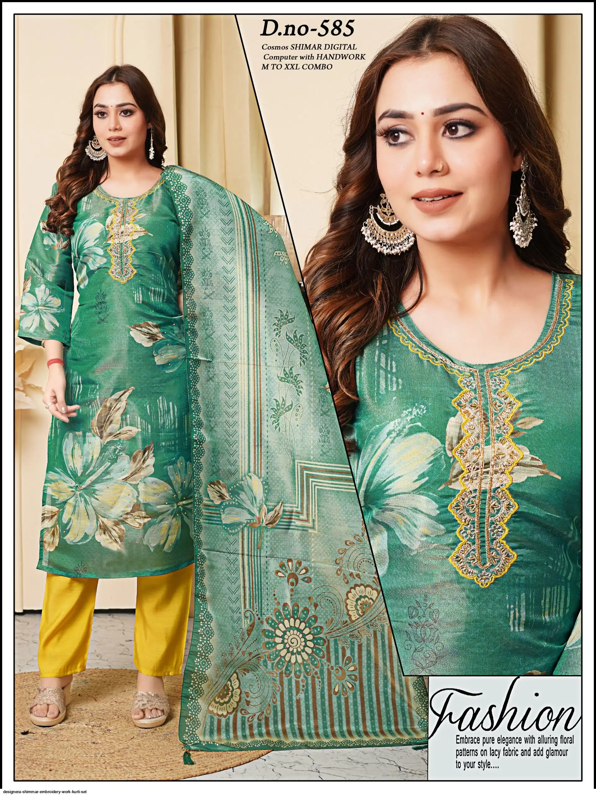 DESIGNERA SHIMMAR EMBROIDERY WORK KURTI SET F