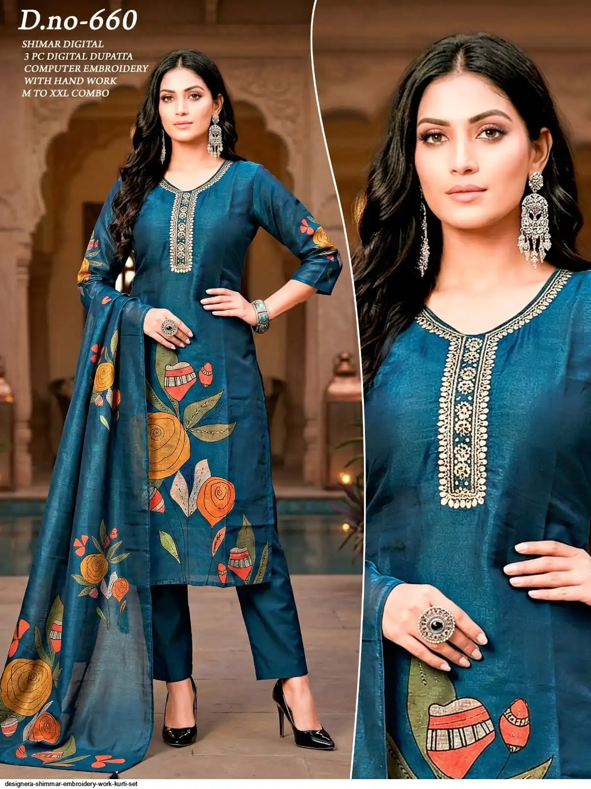 DESIGNERA SHIMMAR EMBROIDERY WORK KURTI SET E
