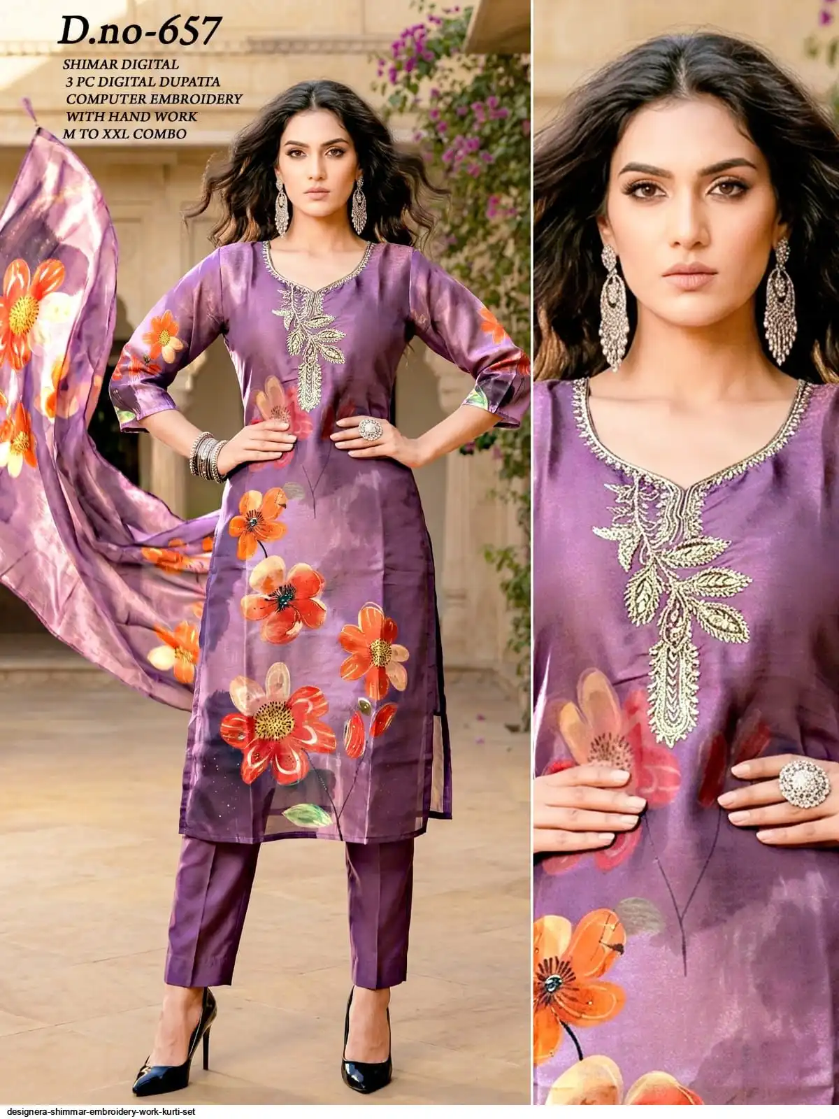 DESIGNERA SHIMMAR EMBROIDERY WORK KURTI SET G