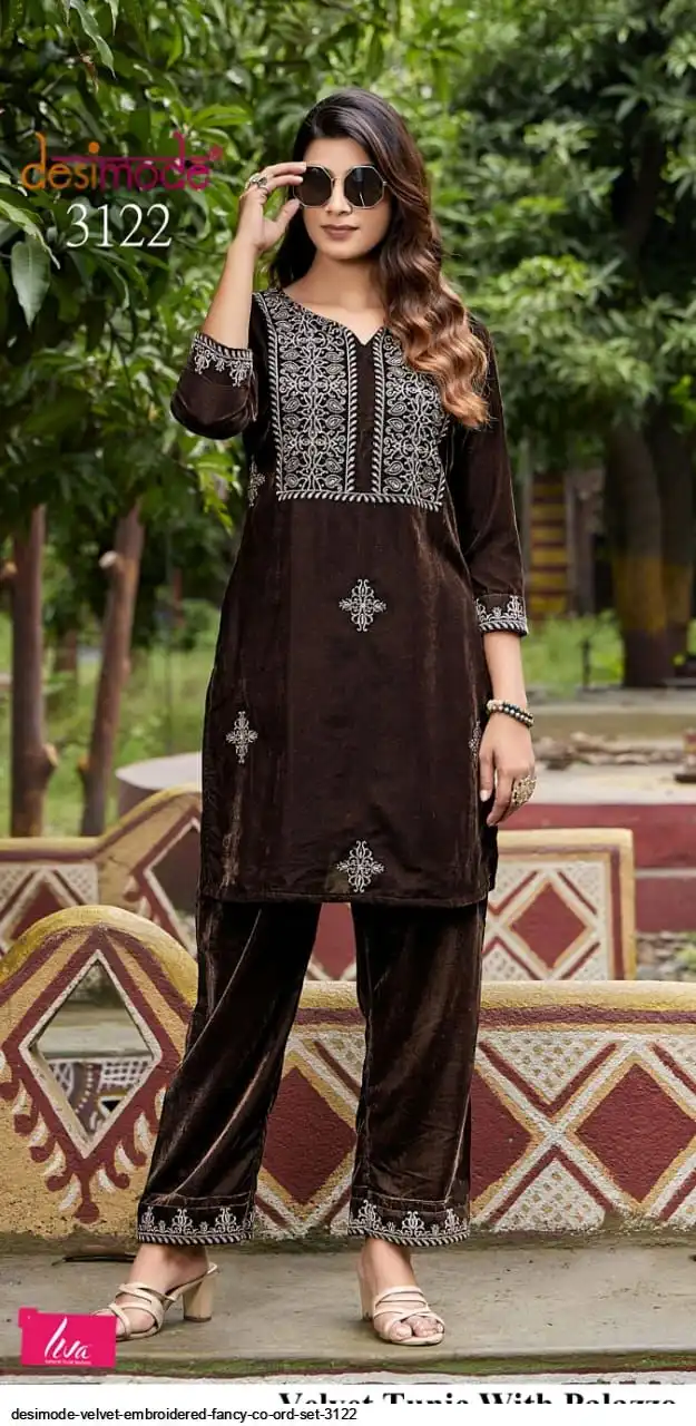 DESIMODE VELVET EMBROIDERED FANCY CO ORD SET 3122