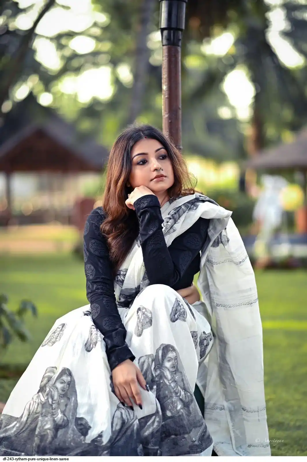 DF - 243 Rytham pure unique Linen saree