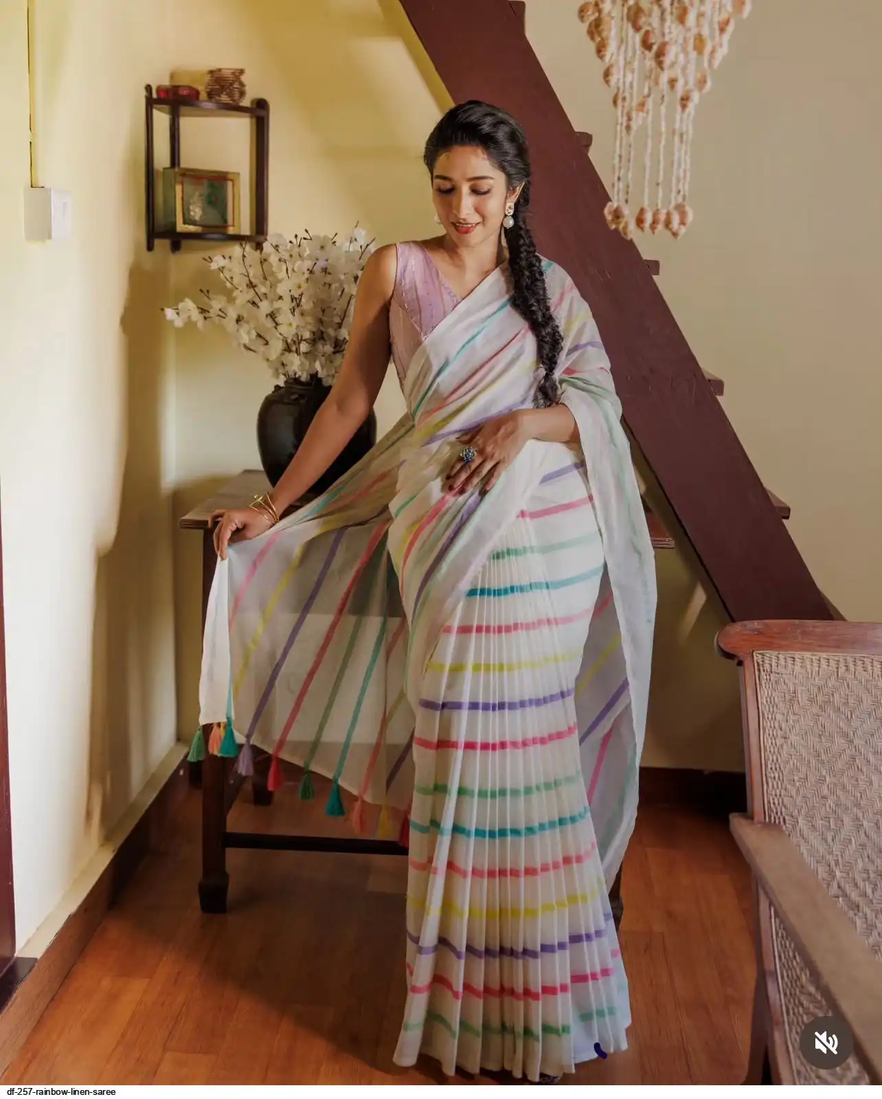 DF 257 RAINBOW LINEN SAREE