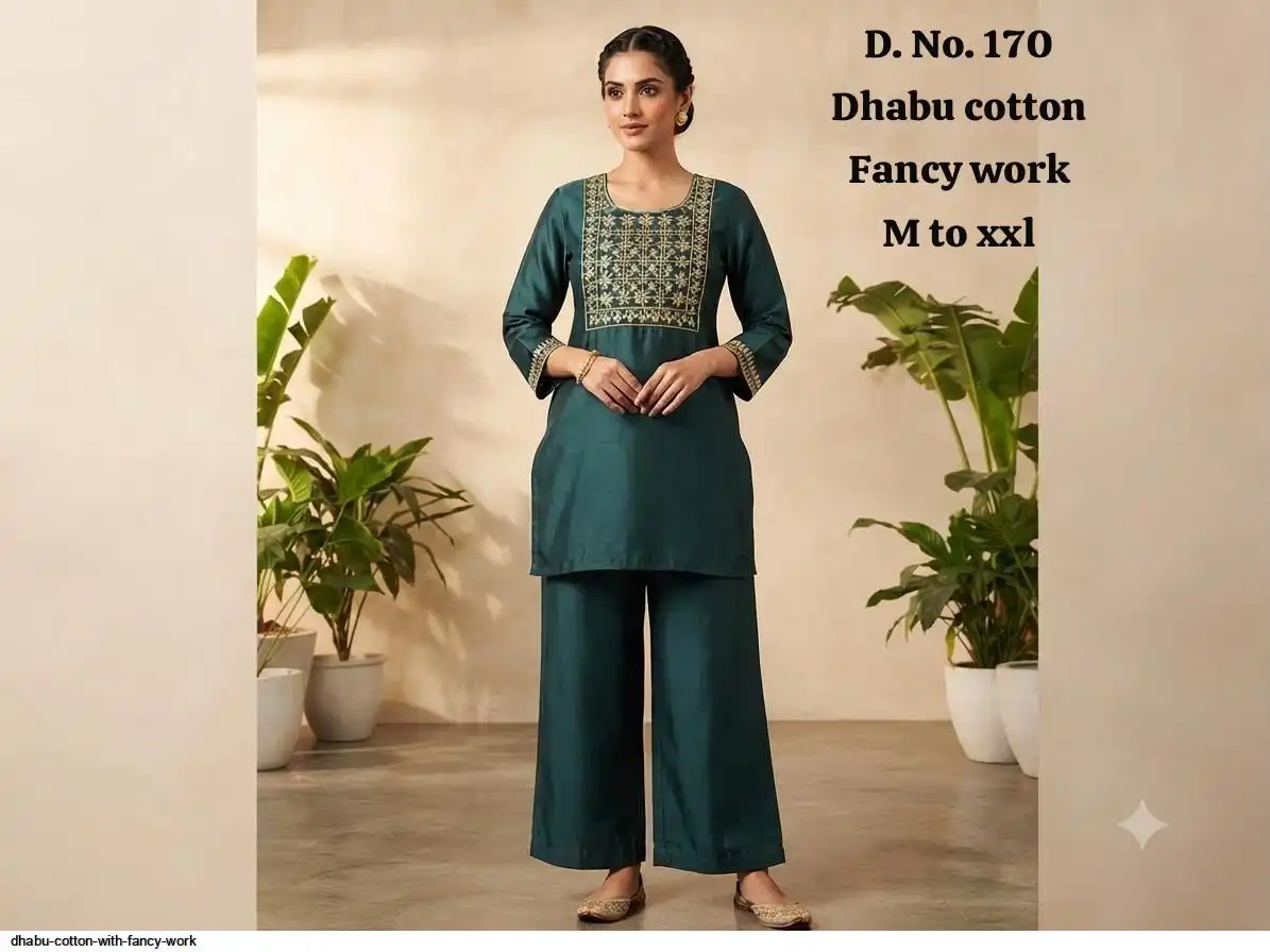 DHABU COTTON WITH FANCY WORK CORD SET I