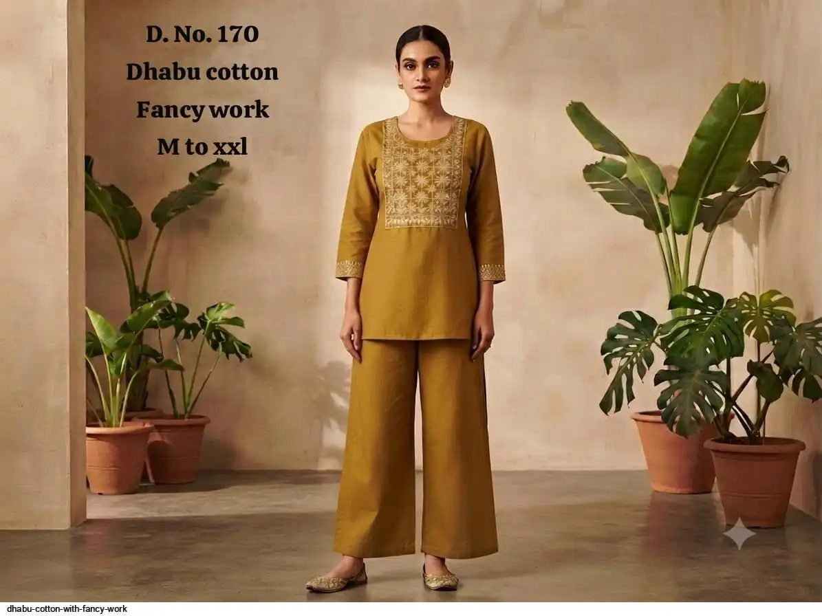 DHABU COTTON WITH FANCY WORK CORD SET K