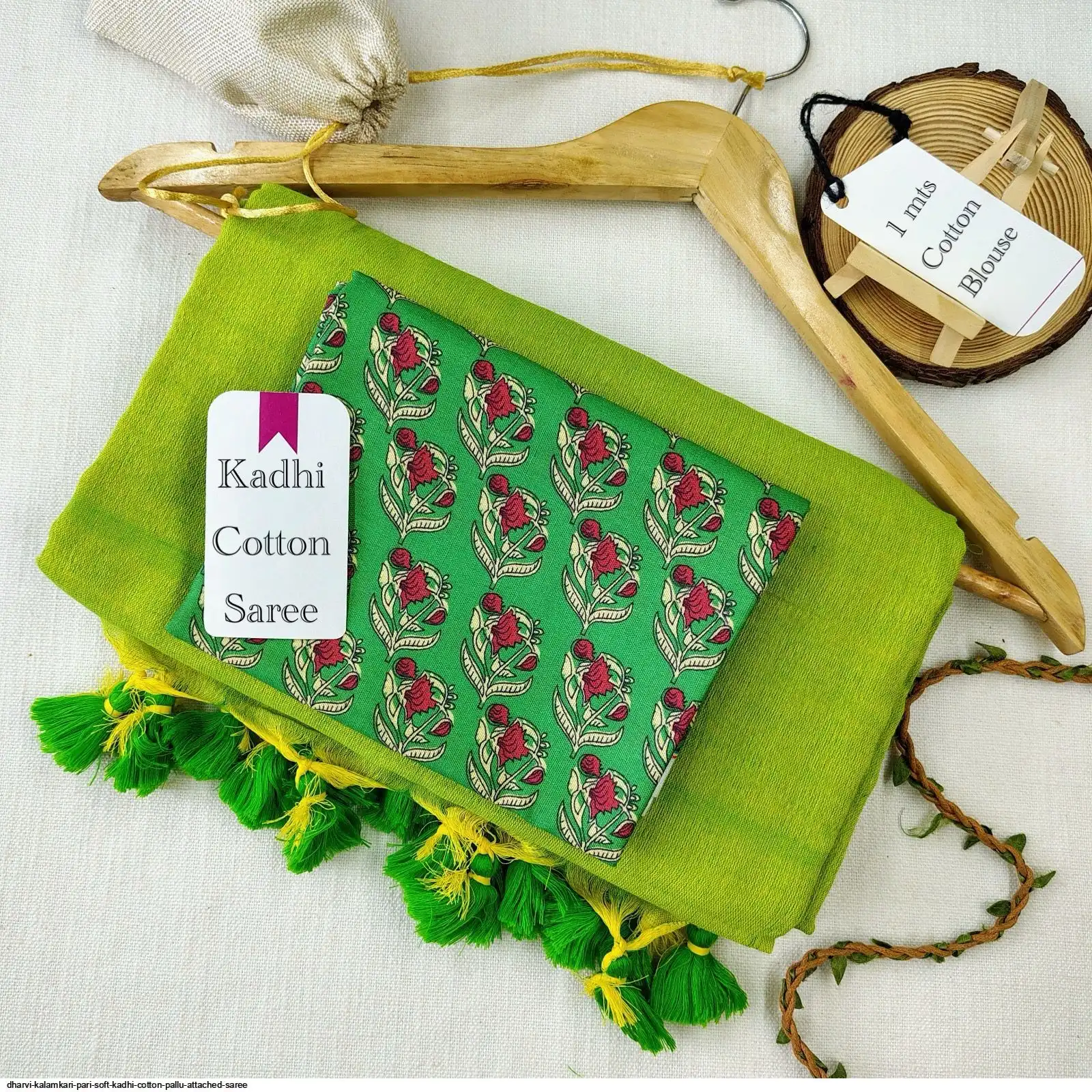 DHARVI KALAMKARI PARI SOFT KADHI COTTON PALLU ATTACHED SAREE C