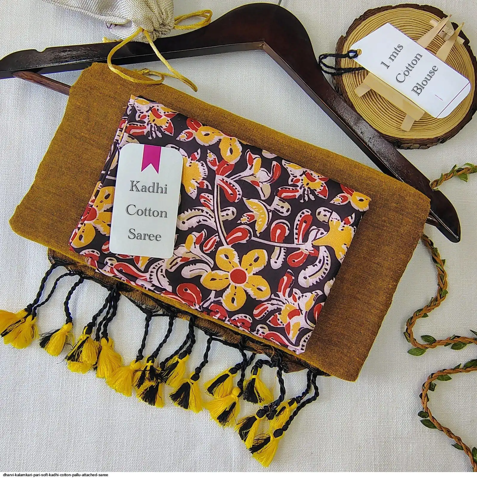 DHARVI KALAMKARI PARI SOFT KADHI COTTON PALLU ATTACHED SAREE I