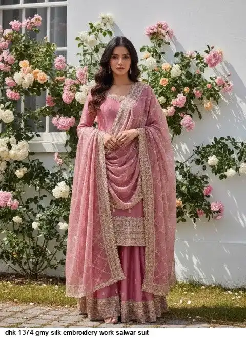 DHK 1374 GMY SILK EMBROIDERY WORK SALWAR SUIT A