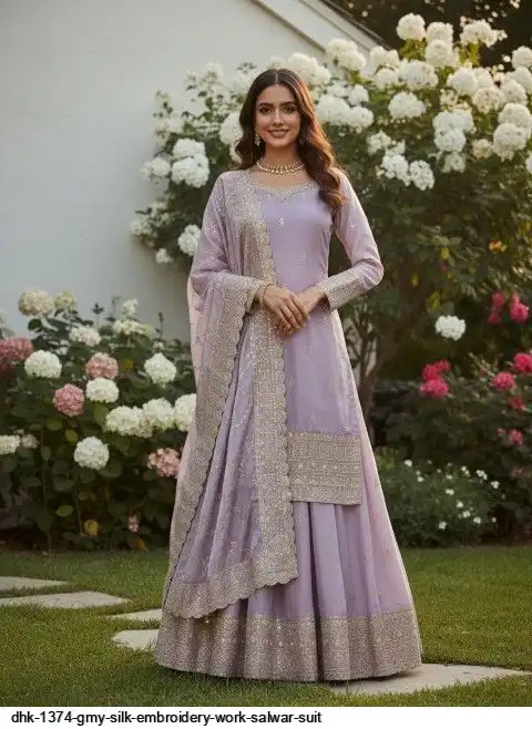 DHK 1374 GMY SILK EMBROIDERY WORK SALWAR SUIT D