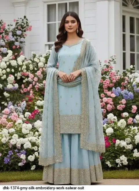 DHK 1374 GMY SILK EMBROIDERY WORK SALWAR SUIT B