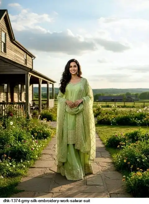 DHK 1374 GMY SILK EMBROIDERY WORK SALWAR SUIT C