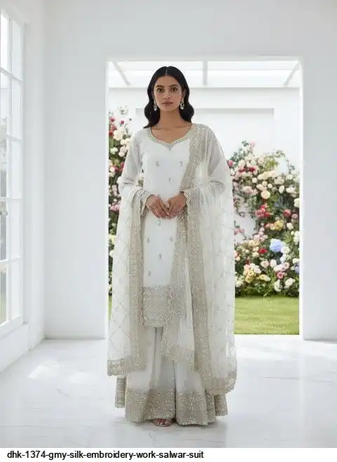 DHK 1374 GMY SILK EMBROIDERY WORK SALWAR SUIT E