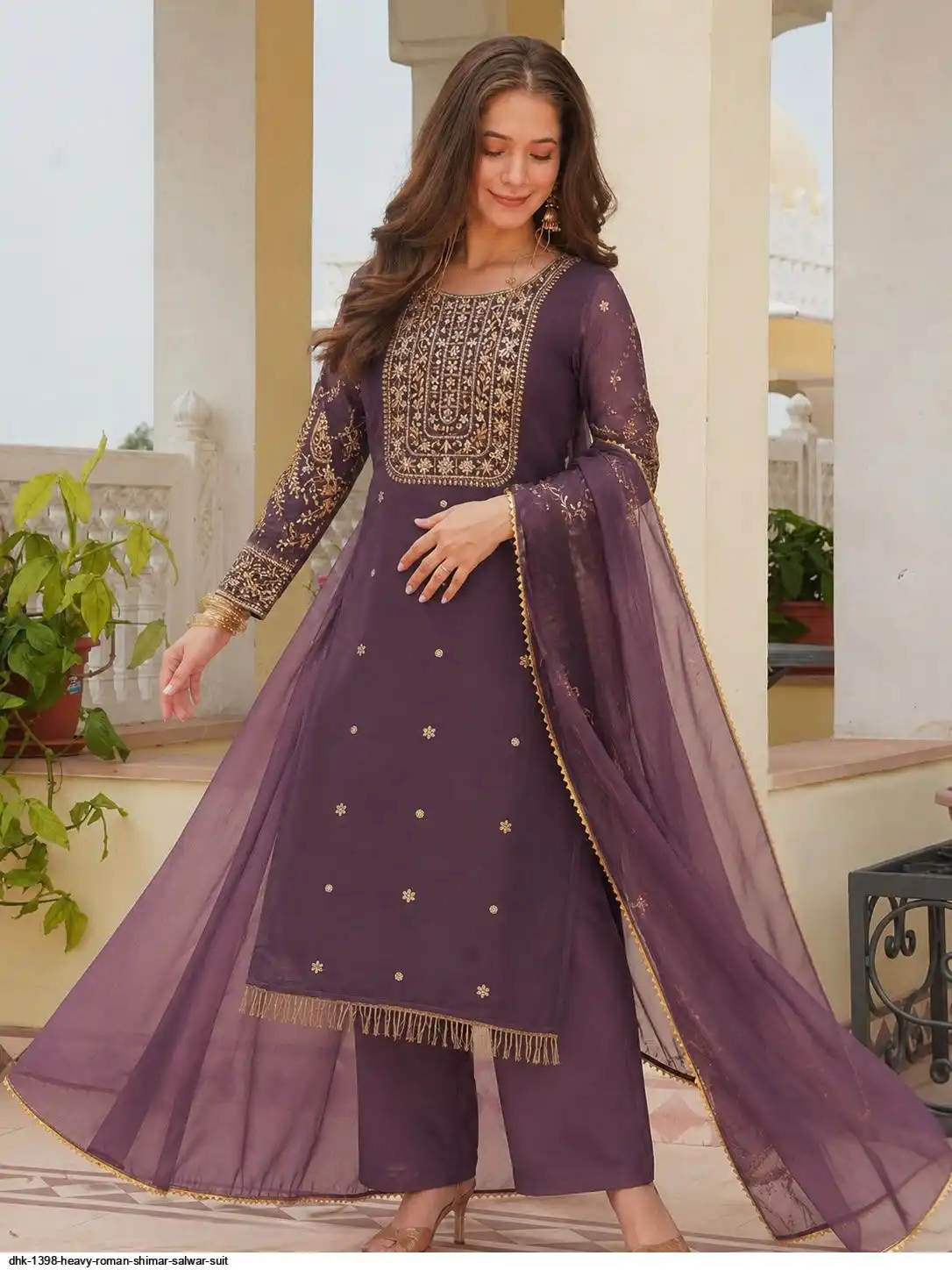 DHK 1398 HEAVY ROMAN SHIMAR SALWAR SUIT 1