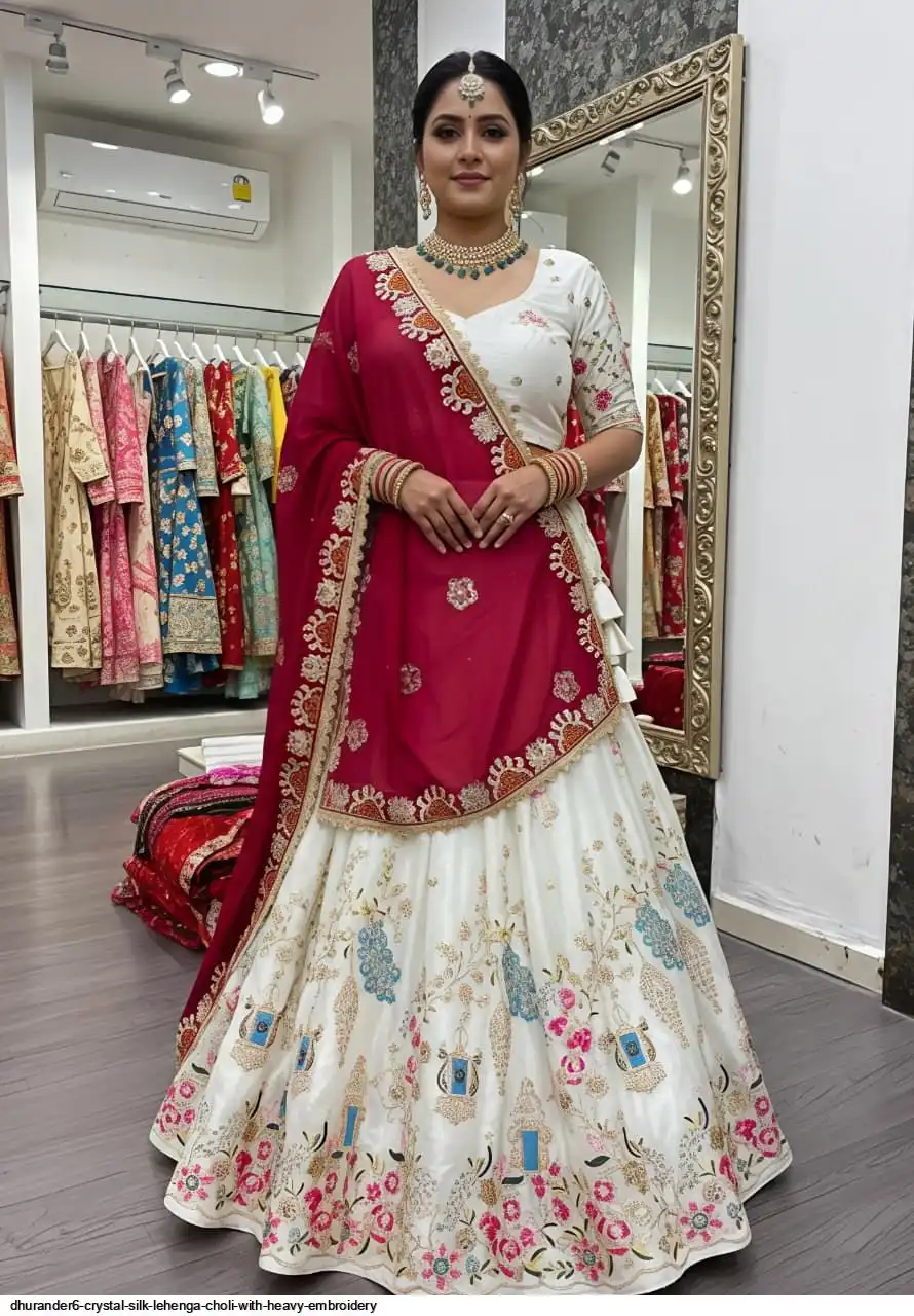 DHURANDER6 CRYSTAL SILK LEHENGA CHOLI WITH HEAVY EMBROIDERY D
