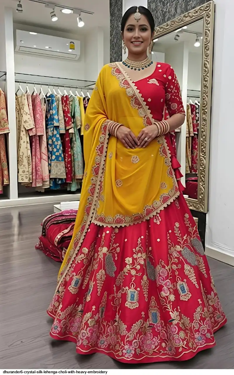 DHURANDER6 CRYSTAL SILK LEHENGA CHOLI WITH HEAVY EMBROIDERY C