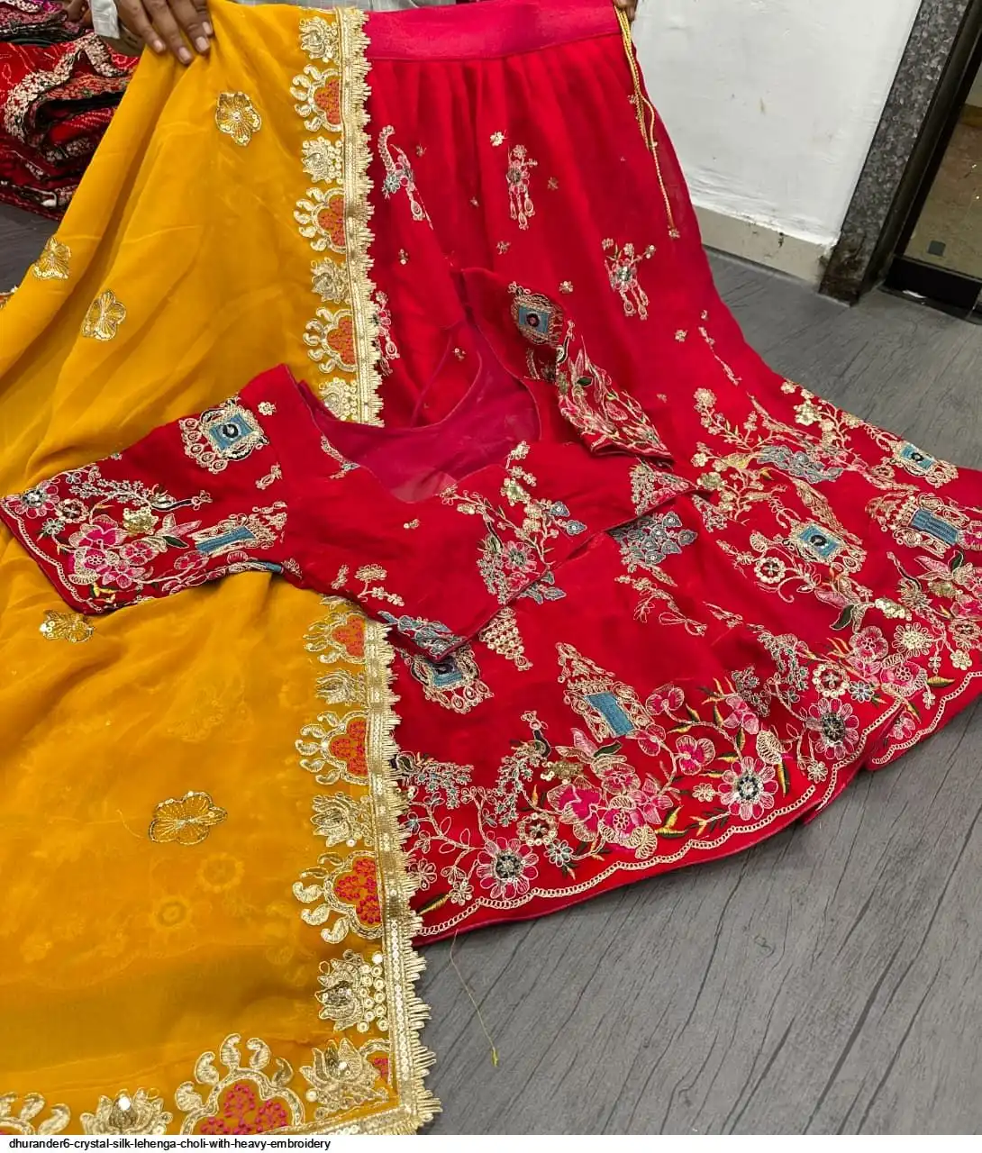 DHURANDER6 CRYSTAL SILK LEHENGA CHOLI WITH HEAVY EMBROIDERY F