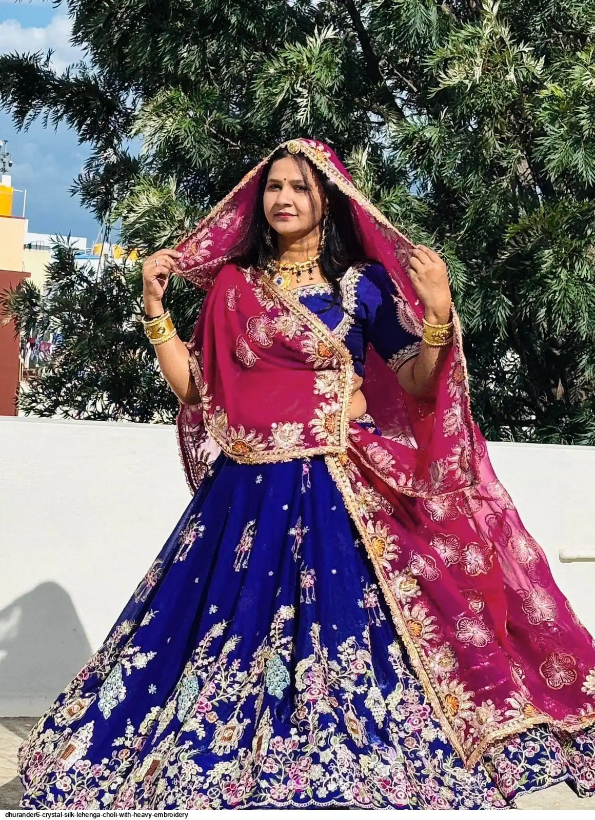 DHURANDER6 CRYSTAL SILK LEHENGA CHOLI WITH HEAVY EMBROIDERY A