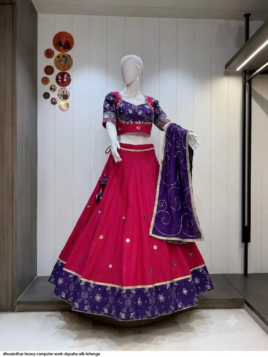 DHURANDHAR HEAVY COMPUTER WORK DUPATTA SILK LEHENGA 2