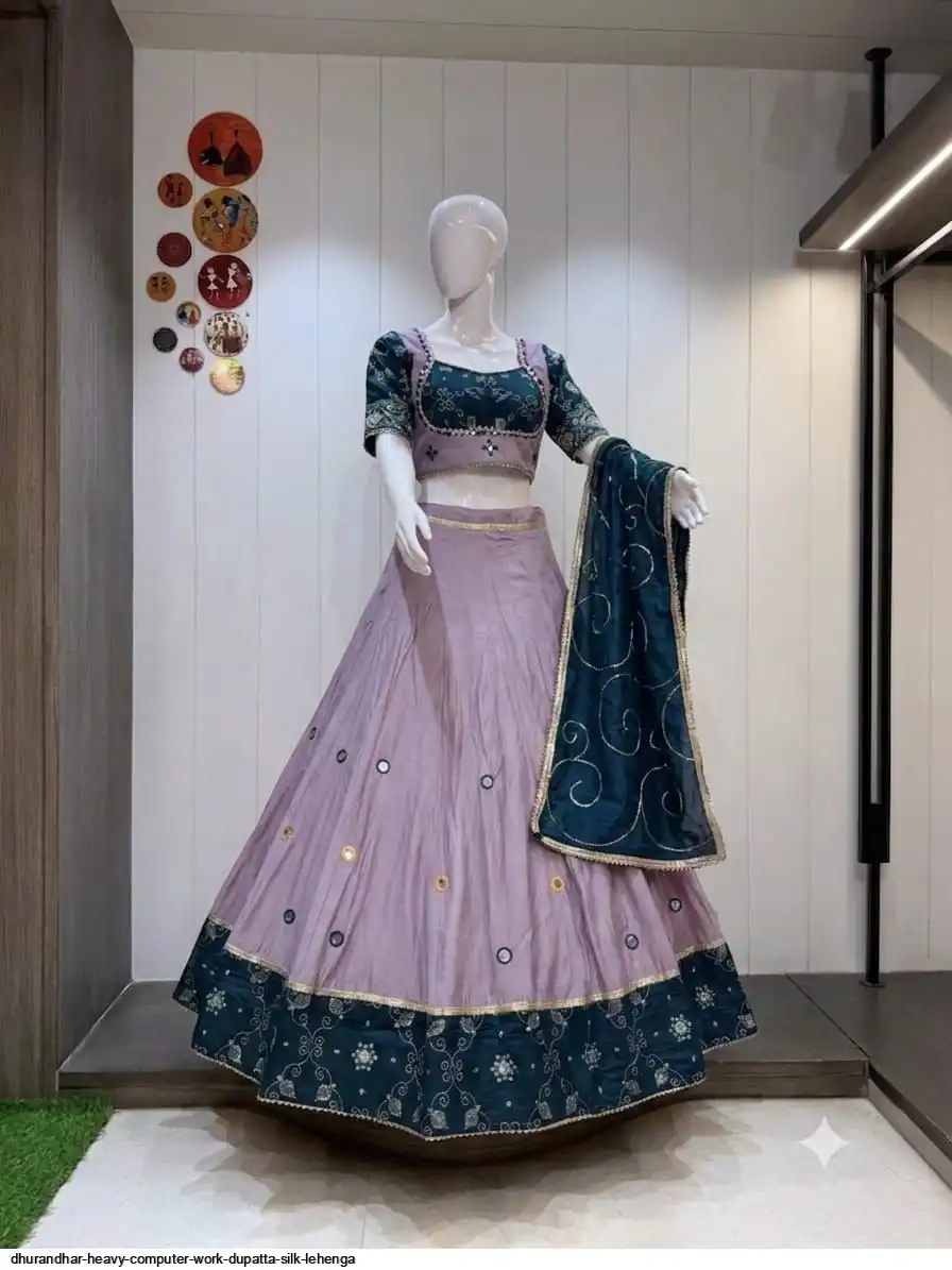 DHURANDHAR HEAVY COMPUTER WORK DUPATTA SILK LEHENGA 4