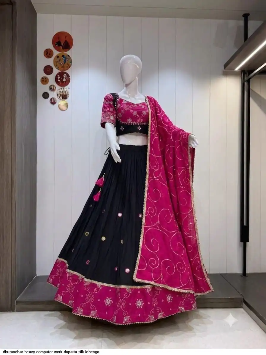 DHURANDHAR HEAVY COMPUTER WORK DUPATTA SILK LEHENGA 3