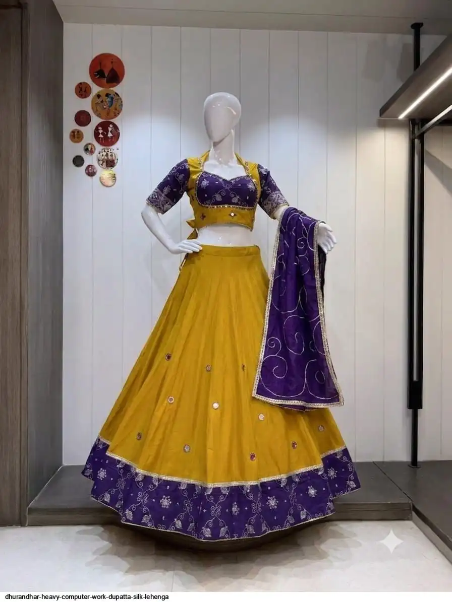 DHURANDHAR HEAVY COMPUTER WORK DUPATTA SILK LEHENGA 5