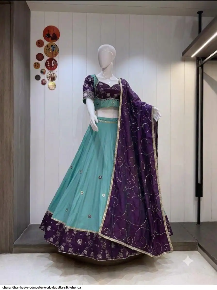 DHURANDHAR HEAVY COMPUTER WORK DUPATTA SILK LEHENGA 6