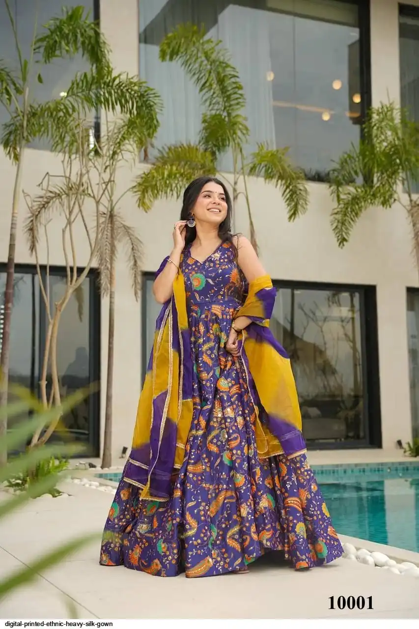 DIGITAL PRINTED ETHNIC HEAVY SILK GOWN 1