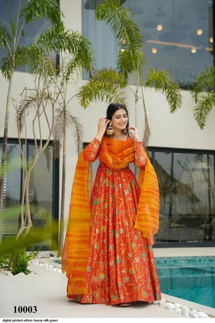 DIGITAL PRINTED ETHNIC HEAVY SILK GOWN 3