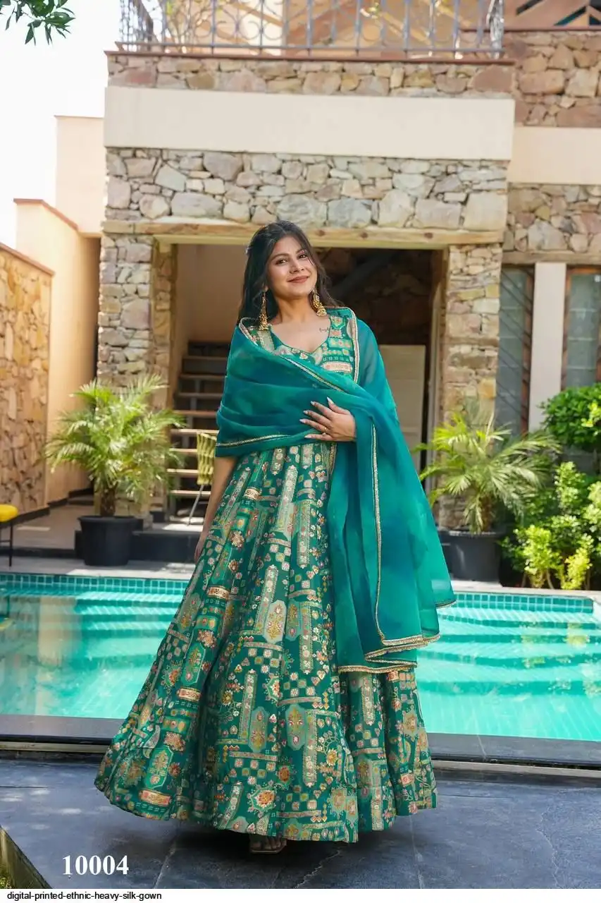 DIGITAL PRINTED ETHNIC HEAVY SILK GOWN 4