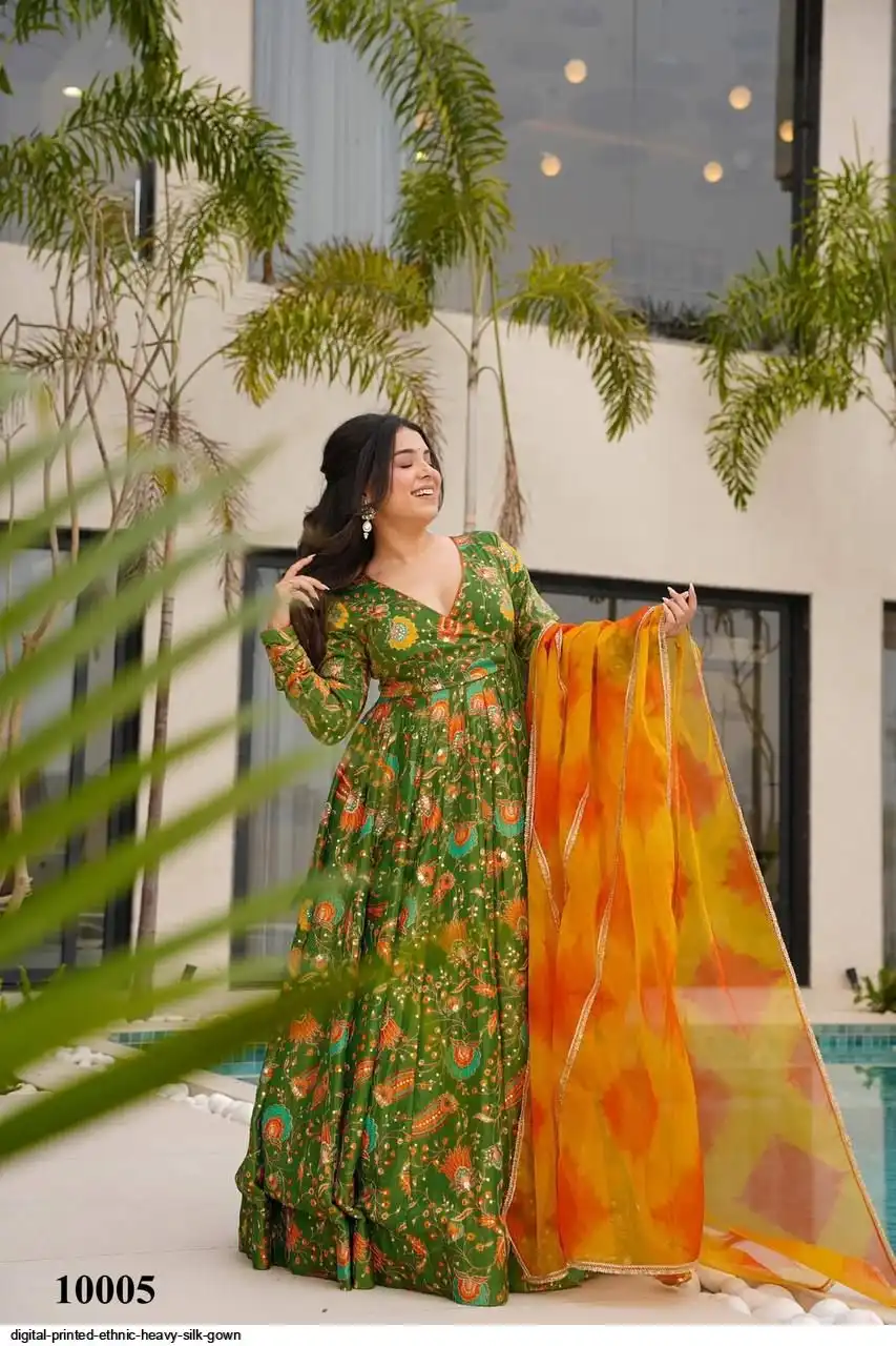 DIGITAL PRINTED ETHNIC HEAVY SILK GOWN 5