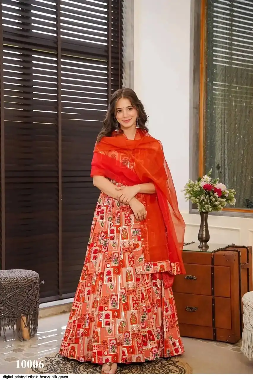 DIGITAL PRINTED ETHNIC HEAVY SILK GOWN 6