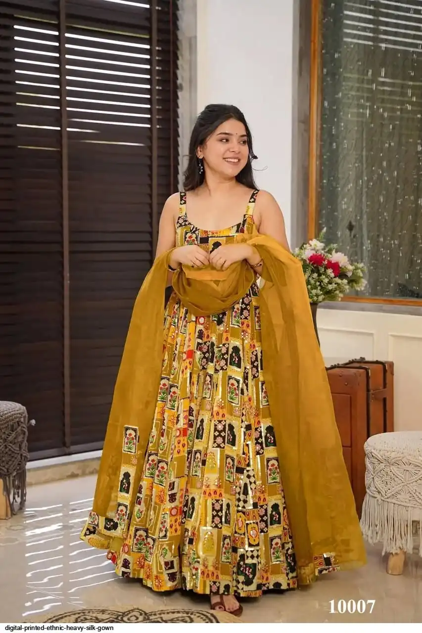 DIGITAL PRINTED ETHNIC HEAVY SILK GOWN 7