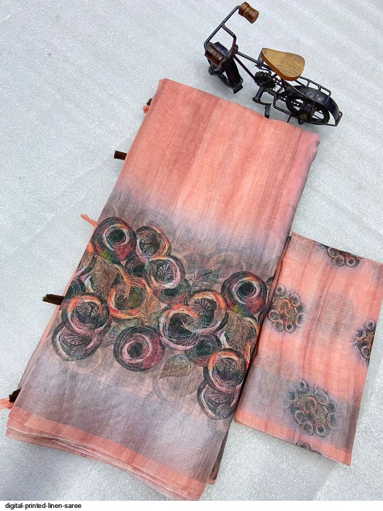 Digital Printed Linen Sarees Online | Latest Saree Design 2022