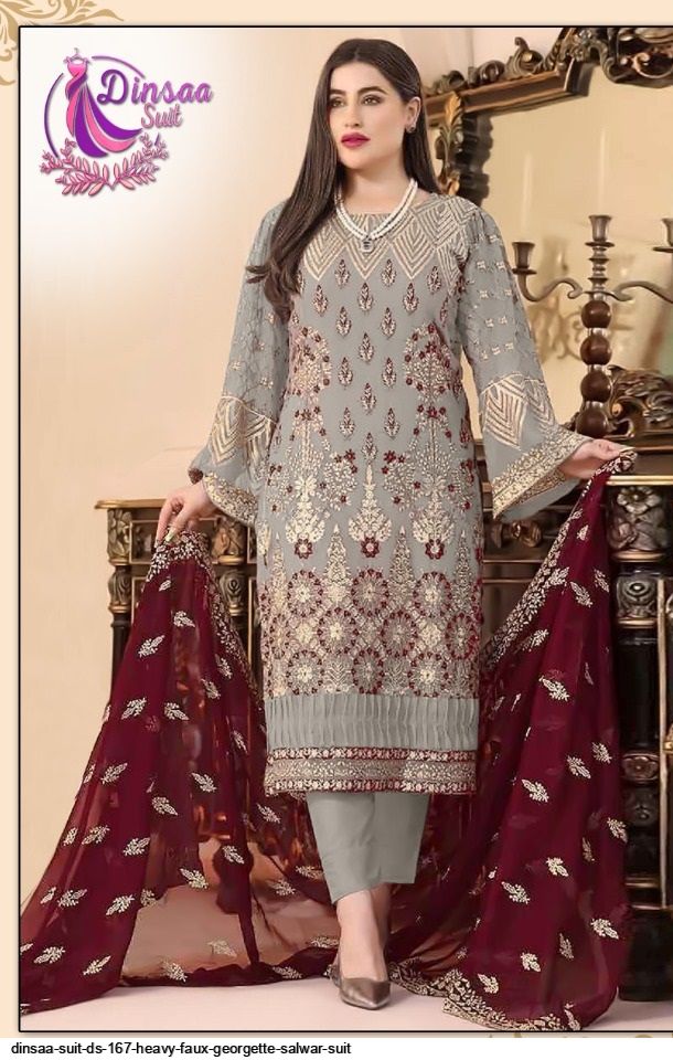 Classy Multi Heavy Faux Georgette Trendy Fashioner Heavy Faux Georgette Salwar Suit Collection With Wine Heavy Santoon