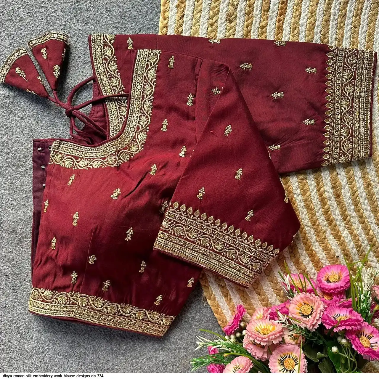 DIVYA ROMAN SILK EMBROIDERY WORK BLOUSE DESIGNS DN 334 D