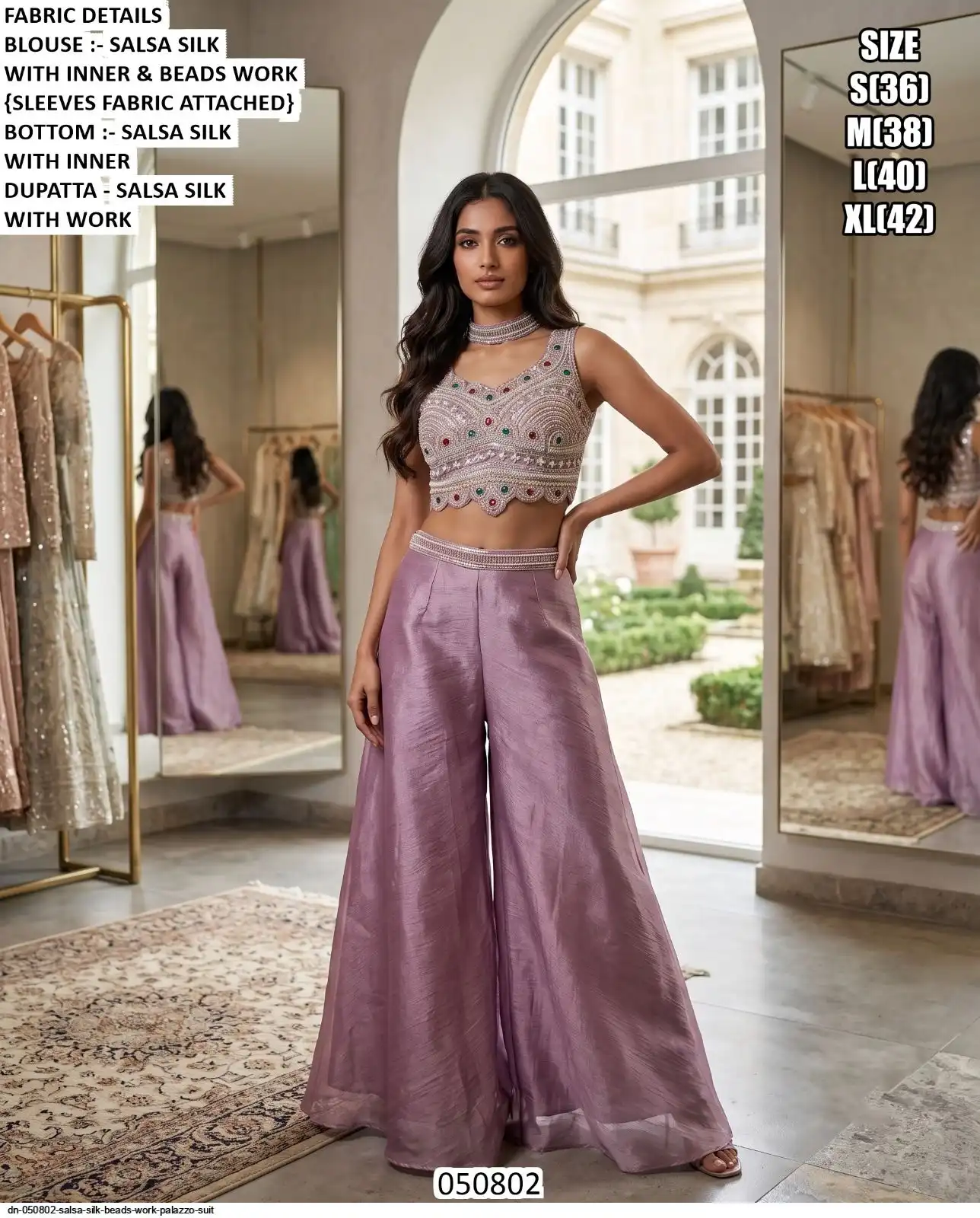 DN 050802 SALSA SILK BEADS WORK PALAZZO SUIT B