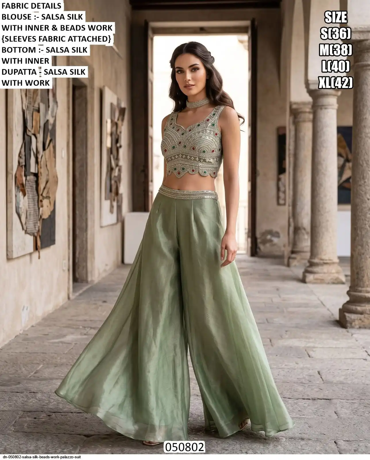DN 050802 SALSA SILK BEADS WORK PALAZZO SUIT C