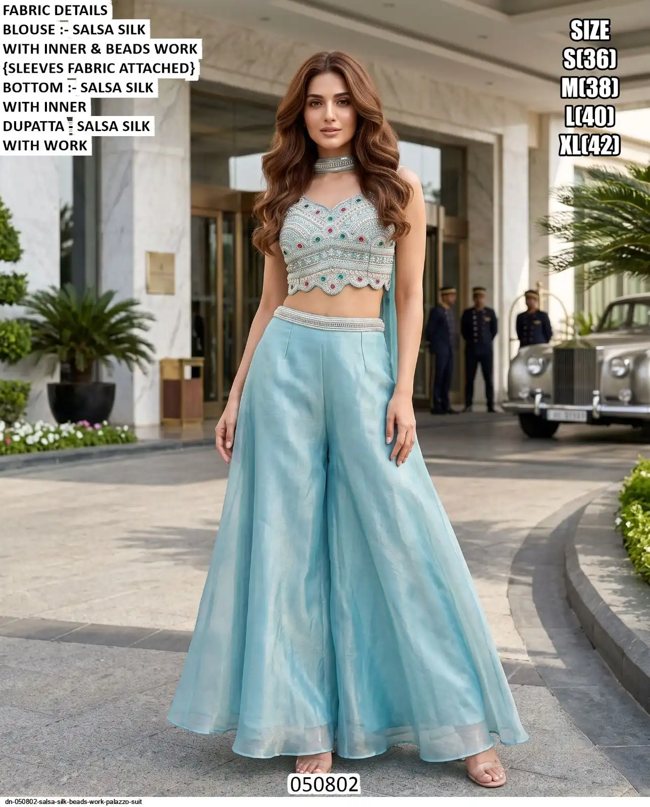 DN 050802 SALSA SILK BEADS WORK PALAZZO SUIT A