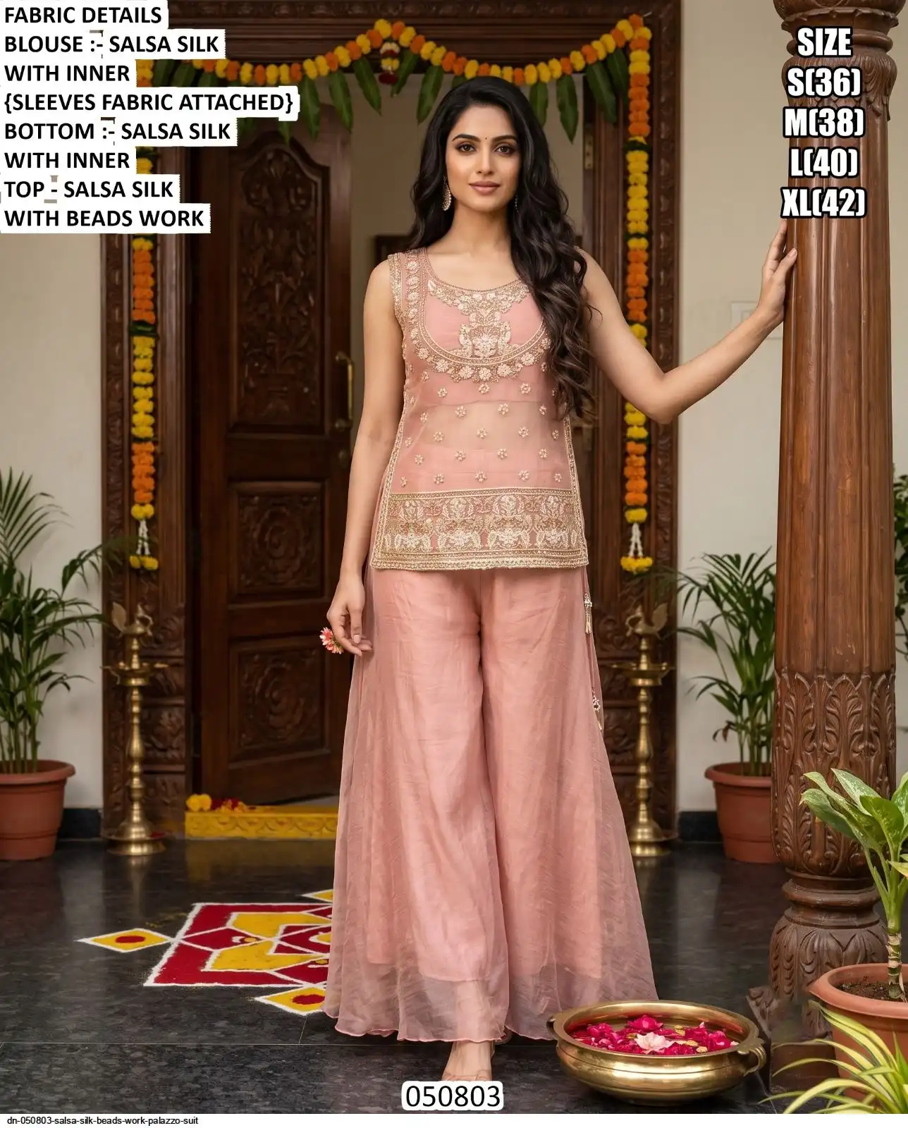 DN 050803 SALSA SILK BEADS WORK PALAZZO SUIT B