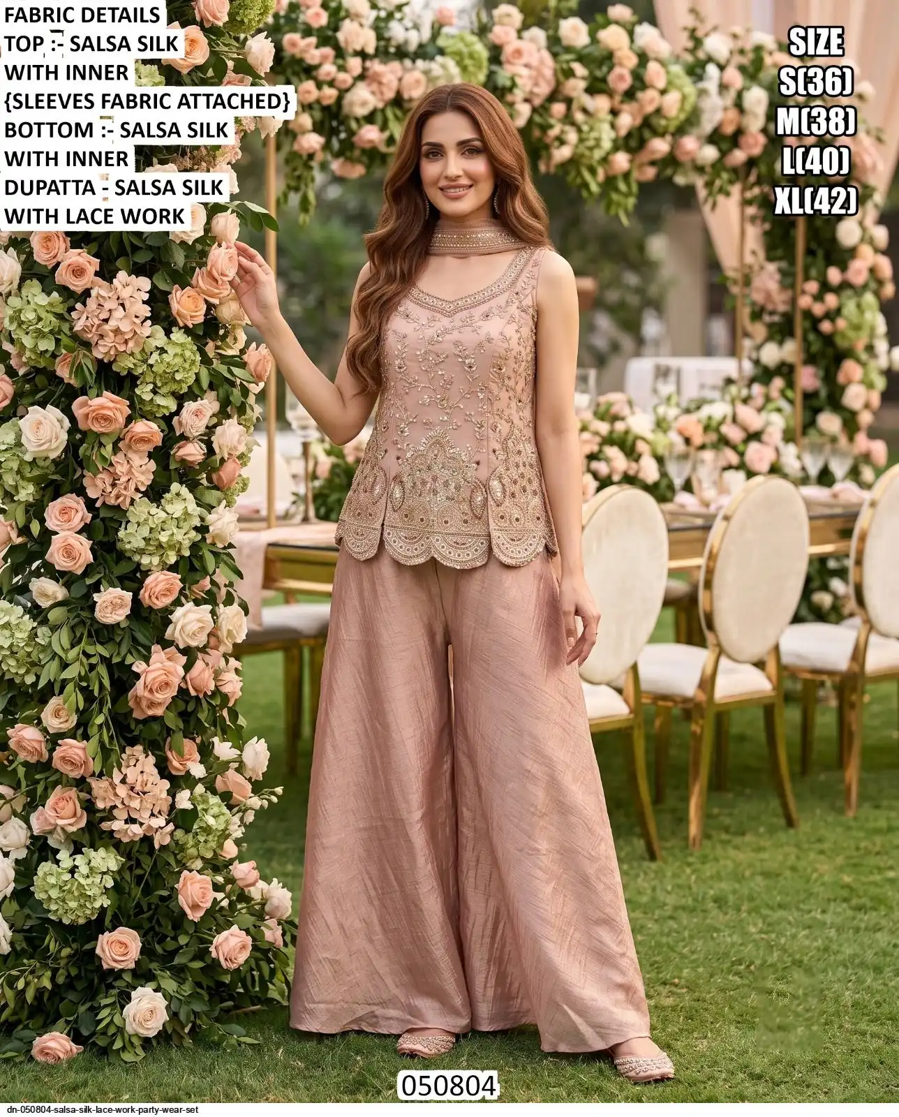 DN 050804 SALSA SILK LACE WORK PARTY WEAR SET A